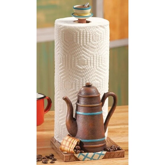 Farmhouse Rustic Coffee Pot Kitchen Paper Towel Holder Cup Accent Top Gift NEW - Picture 2 of 5